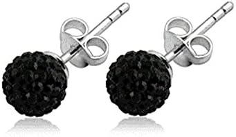 8MM Black Multi Crystals Stone Ball 925 Sterling Silver Stud Earring