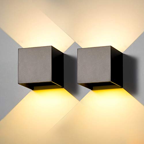 2 Pieces Outdoor Indoor LED Wall Light Modern Black 20 W Warm Light 3000 K LED Wall Lamp IP65 Waterproof Square Aluminium Up and Down Adjustable Design Easy to Install