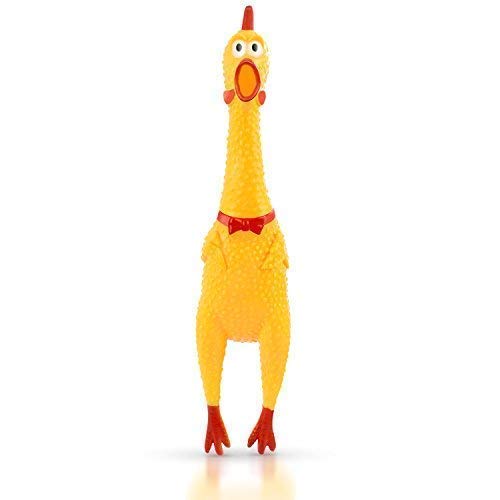 Hilarious 15" Rubber Screaming Chicken Toy For Kids & Pets - Super Durable & Funny Squeaky Chicken Dog Chew Toy - Silly Squeezing & Squawking Novelty Gift Idea - Vibrant Colors & Wacky Design