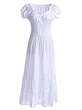 Anna-Kaci Renaissance Peasant Maiden Boho Inspired Cap Sleeve Lace Trim Dress