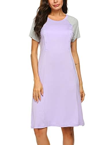Ekouaer Women's Maternity Dress O Neck Labor Delivery Sleepwear