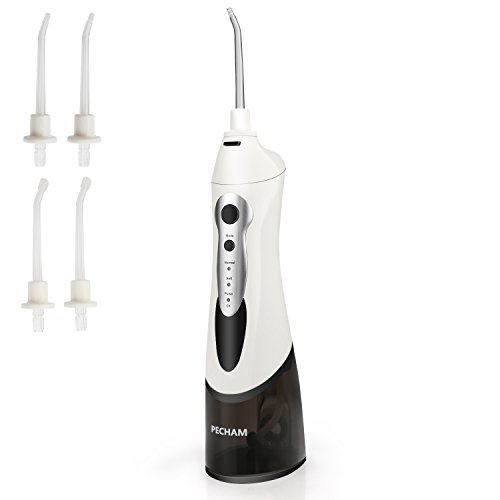 Pecham Water Flosser Professional Cordless Dental Oral Irrigator - 3-Mode Rechargeable IPX7 Waterproof High Capacity Water Tank with 4 Jet Tips