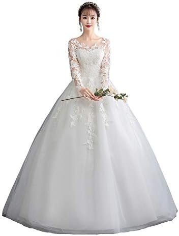 Womens Long Sleeve Wedding Dress Chiffon Embroidery Formal Party Gown  bridal dresses (Color : White, Size : L) price in UAE | Amazon UAE | kanbkam
