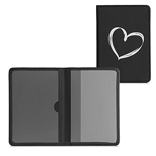 kwmobile Car Registration Licence Holder with Passport Card Slots - Protective Wallet Case in White and Black Faux Leather