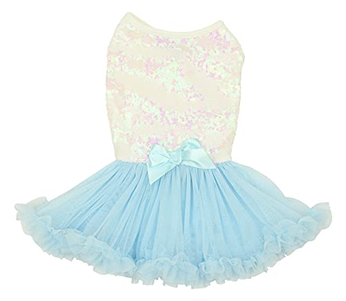 Pawpatu White and Blue Sequins Special Occasion Costume Dress for Dogs