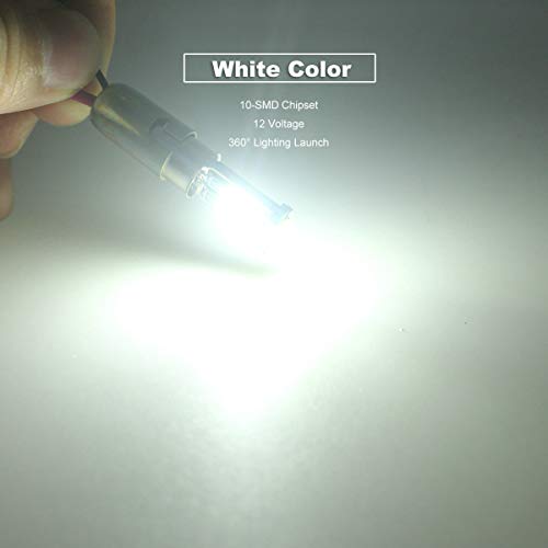 DODOFUN T10 Xenon White Car Interior Exterior Replacement Bulb Map Dome Door Trunk Cargo Tag Number Plate LED Light 168 175 194 2825 W5W Size (Pack of 10)
