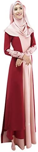 Lopty Women Muslim Elegant Lace Cocktail Long Sleeve Maxi Dress Kaftan Abaya