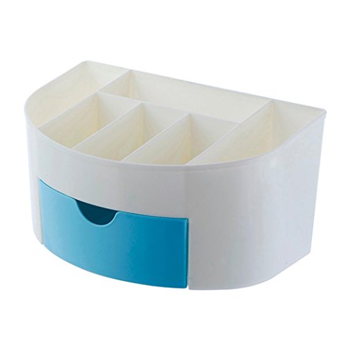 Space Saving Plastic Office Supplies Desk Organizers,SMYTShop 6 Cells Pen Holder /Cell Phone Holder/Cosmetic Holder with a Drawer (Blue 1)