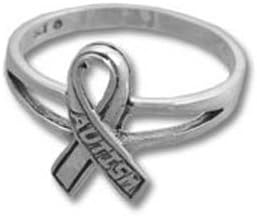 Autism Awareness Ribbon Sterling Silver Ring Size 8