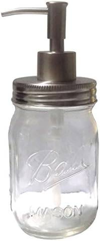 Mason Jars Lotion/Soap Dispenser with Stainless Steel Finish Lid and Brushed Nickel Satin Metal Pump (16 Oz)