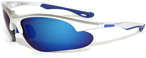 Mens TAC Polarized Lightweight Wrap Around Sport Sunglasses (Silver/Blue Frames, Blue Mirrored Lenses)
