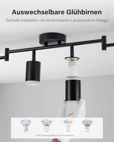 Leselux LED Ceiling Spotlight 6 Bulbs, Modern Ceiling Light Spotlight, Black, Ceiling Light Spotlights, Swivelling, Metal Spotlight Bar Ceiling Spotlight GU10 for Living Room, Bedroom, Kitchen (Bulb Not Included)