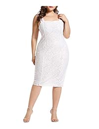 Vestido midi de fiesta de boda bodycon de encaje talla grande para mujer de LALAGEN con rebeca de gasa