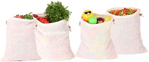 Earthy FabEarthy Fab Cotton Vegetable and Produce Storage Bags for Fridge. Eco Friendly, Reusable, 100% Cotton. Set of 4