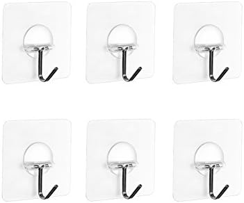 BQTime 11Lb/5Kg Heavy Duty Adhesive Hooks Reuable Hanging Bathrobe Clothes Towel Robe Bag Coat Hook &amp; Ceiling Hanger Holder for Bathroom Kitchen , NO Drill, No Scratch, Waterproof and Oilproof, 6 Pack
