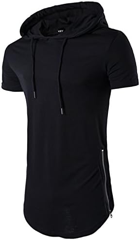 Keybur Mens Hipster Hip Hop Short Sleeve Hoodies Side Zipper Longline Pullover Shirts