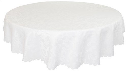 EcoSol Designs Microfiber Damask Tablecloth, Wrinkle-Free & Stain Resistant (70" diameter, Round, White) Foliate