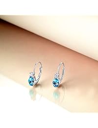 AOBOCO - Pendientes de plata de ley con cristal azul aguamarina, collar de pingüino, delicados anillos apilables, joyería fina de regalo para niñas y mujeres