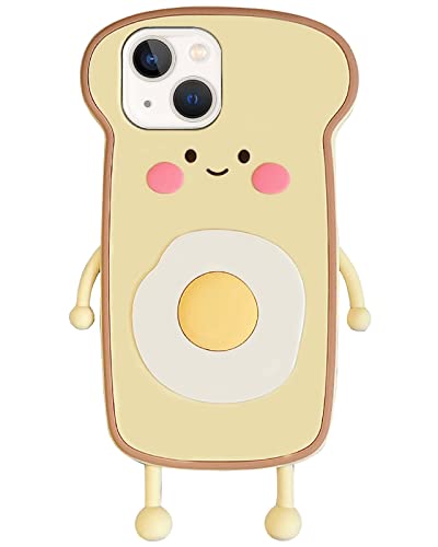UnnFiko Squishy Case for iPhone 13 Pro Case Silicone Cute, Camera Lens Protector Design Cartoon Case Soft Rubber Protective Cover for Girls Women (Toast with Egg, iPhone 13 Pro)