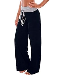 AMiERY - Pantalones de mujer con estampado floral y cordón para salón Palazzo
