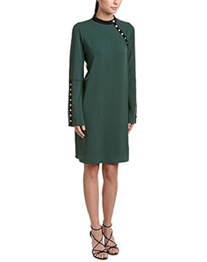 Womens Snap-Trim Shift Dress, S, Green