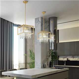 ZPBSJ Modern Kitchen Industrial Lighting Farmhouse Pendant Lamp Metal Gold Crystal Pendant Lamp Used for Entrance Bedroom Balcony Kitchen Island (Square 1-Light)
