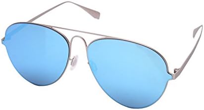 Nesoi UV400 Polarized Mirrored Nylon Lenses Aviator Eyewear Sunglasses for Women (Silver, Blue)