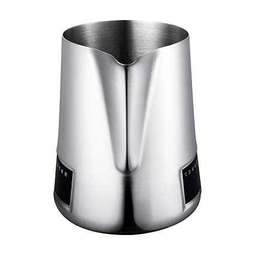 Milk Frothing Pitcher, Stainless Steel Creamer Frothing Pitcher With Integrated Thermometer 20 oz (600 ml), Chrome