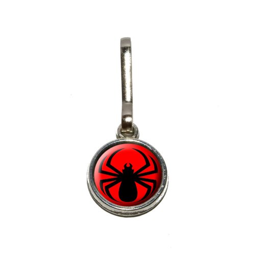 Graphics and More Spider Black on Red Antiqued Charm Clothes Purse Luggage Backpack Zipper Pull