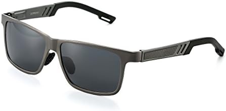 QORENY Men's Hot Retro Driving Polarized Wayfarer Sunglasses Al-Mg Metal Frame Ultra Light (Gun color frame/Grey Lens, As pictures)
