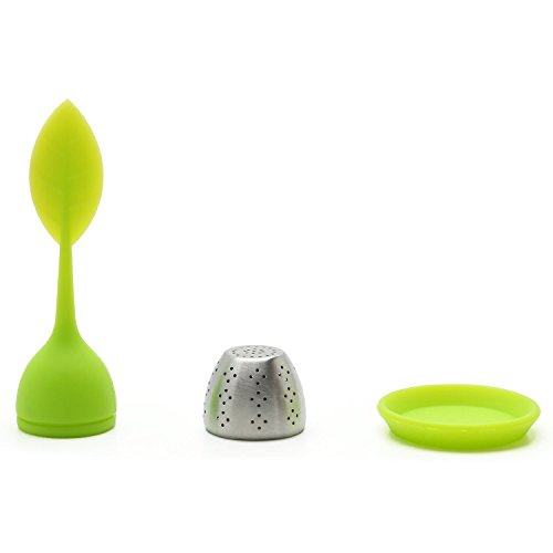 LuckyStone Ball Silicone Tea Infuser Strainer with Drip Tray Handle Steel Ball Silicone Leaf Lid