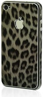 iphone4 /4s Sticker, Apple iPhone 4 /4S Aluminium Protective Sticker Skin Full Body Matte (included Anti Finger Anti Glare Screen Protector Guard Film - 2 pack) for Luxury looks Diamond Cutting (Leopard Grey)