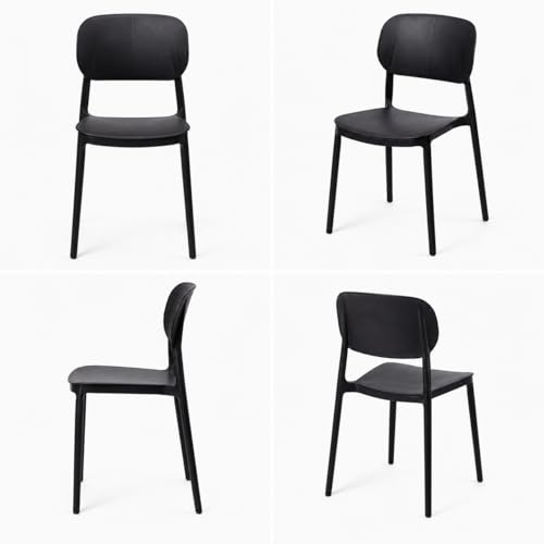 MARCOLO Como Chair, Modern Minimal Plastic Dining Chair, Ergonomic Curved Backrest, Lightweight & Durable Indoor/Outdoor Chair for Kitchen, Dining Room, Café & Patio (Black)