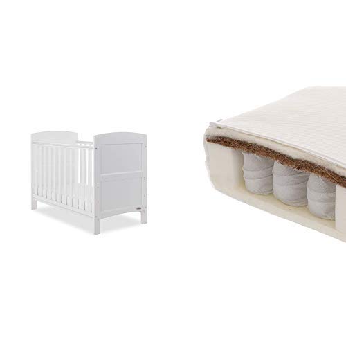 Obaby Grace Mini Cot Bed and Dual Core Moisture Management Mattress - White