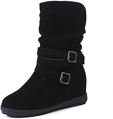 Celiy Womens Twisted Low Wedge Flock Buckle Flat Ankle Round Toe Boots Shoes