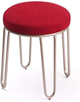 Calyvina Round Vanity Stool Makeup Dressing Stool Iron Linen Change Shoe Bench Home Bedroom Chair 19.7",Red [Energy Class A]