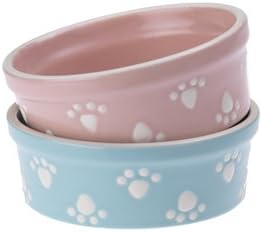 Petrageous Designs Pastel Paws 4.75" Pet Bowls, Blue Ice & Pink Ice