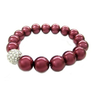 C Jewelry Wine Luxurious 12 mm. Pearl Stretch Bracelet With Fireball