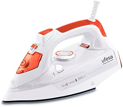Ferro a vapor vertical e horizontal ufesa steam tech 2800, 2800 w, max steam boost 180 g, sola de cerâmica, vapor ou seco, sistema triplo anti-calcário, branco / vermelho