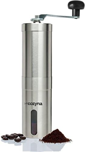 Cozyna Manual Coffee Grinder Ceramic Burr, Best Coffee Bean Grinder, Stainless Steel - Aeropress Compatible (Upgraded Burr)