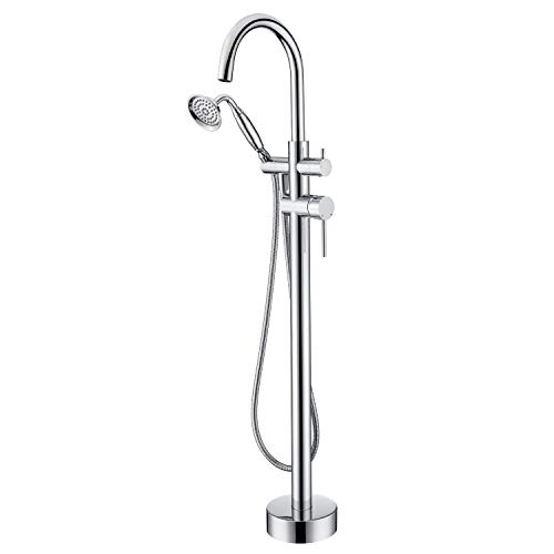 Wowkk Tub Filler Freestanding Bathtub Faucet Chrome Floor Mounted Brass
