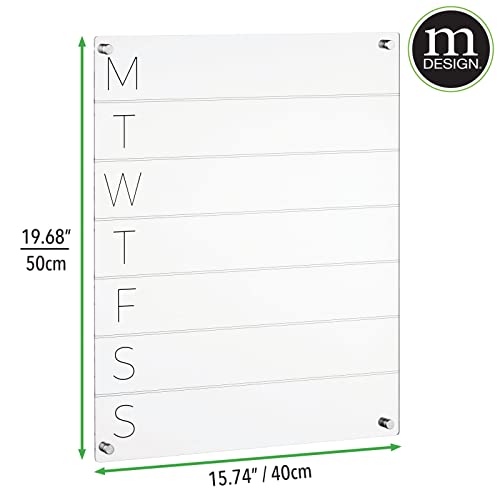 mDesign Weekly Dry Erase Board for Wall Days of Week Acrylic White