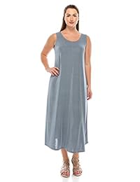 Vestido largo sin mangas elástico de Jostar para mujer sin mangas, talla grande - Hecho en EE. UU.