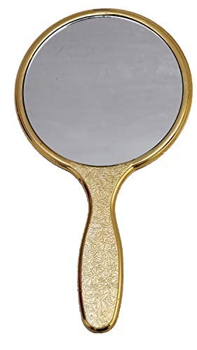 Garden Of Arts Golden Handheld Salon Barbers Hairdressers Extra Big Mirror with Grip Handle