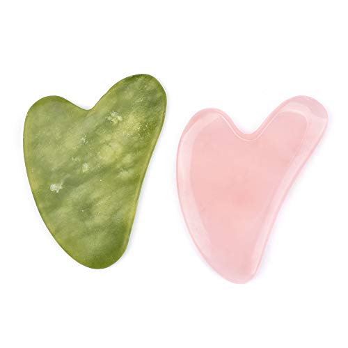 Gua Sha Rose Quartz & Jade Stone 2 in 1 Tools by Charmlily - Natural Scraping Massage Set for Face & Body, Guasha Board Deep Tissue Muscle Scraper for SPA Acupuncture Therapy Trigger Point Treatment - Thumbnail 6