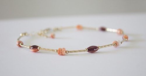 Orange Anklet Salmon and Gold Filled Beach Jewelry