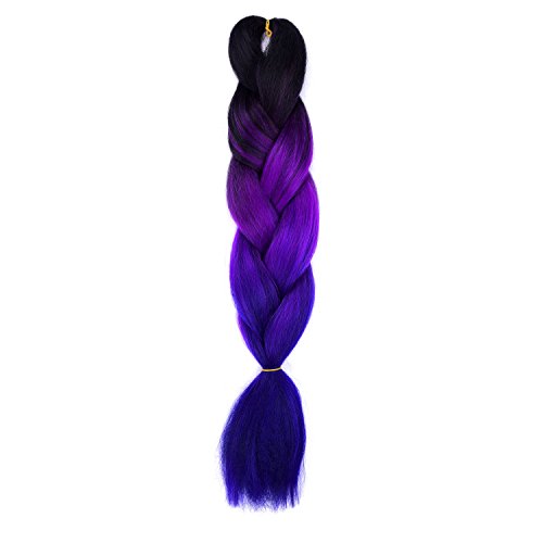 Silike Jumbo Braiding Hair Afro Braiding Hair Extensions 3 Tone Ombre Colour 24" (1 Piece) (Black/Purple/Blue)