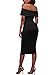 AlvaQ Women's Sexy V Neck Ruched Off Shoulder Bodycon Midi Club Dress Lrge Black