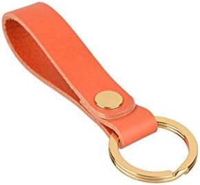 Richbud Classic Leather Gold Key Chain Ring Fob Valet (Orange)