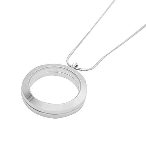 Happy Hours Glass Floating Charm Memory Locket Necklaces / 30mm Round Pendant Necklaces with 60cm Snake Chain for Girlfriends, Mother, Wife, Valentines Day(White) - Thumbnail 3